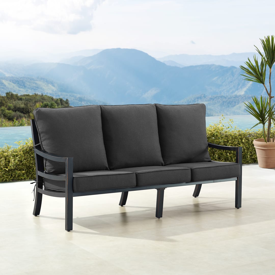 Black Aluminum Patio Deep Seating Sofa with Cushions
