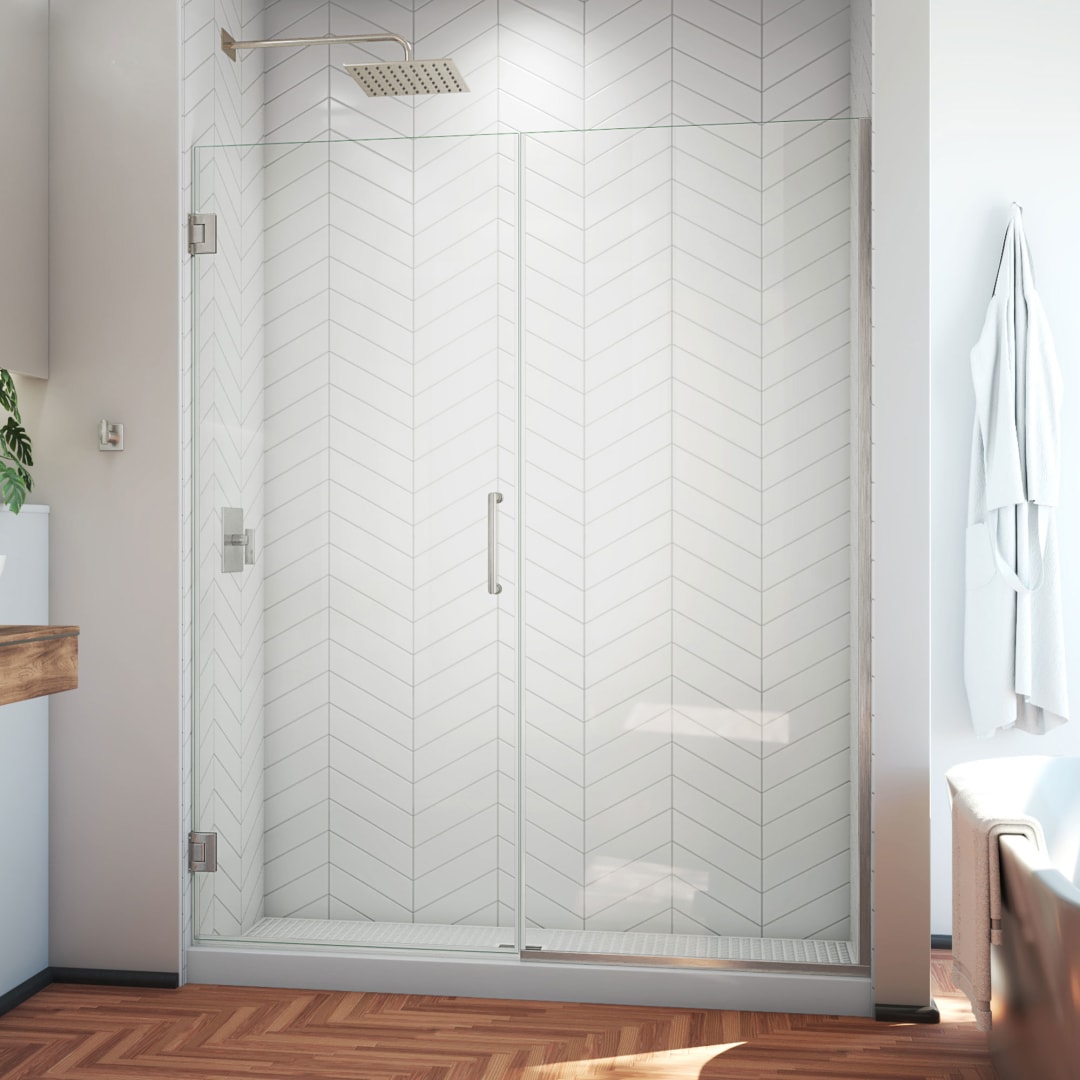 DreamLine Unidoor Plus 58 1/2 - 59 inch W x 72 inch H Frameless Hinged Shower Door in Brushed Nickel