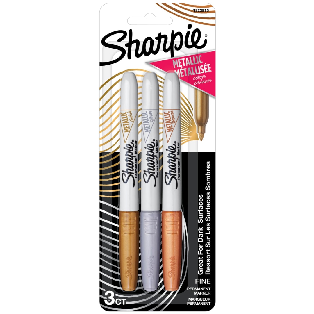 Sharpie® Metallic Permanent Markers, Fine Point, Assorted Metallic, 3 Count