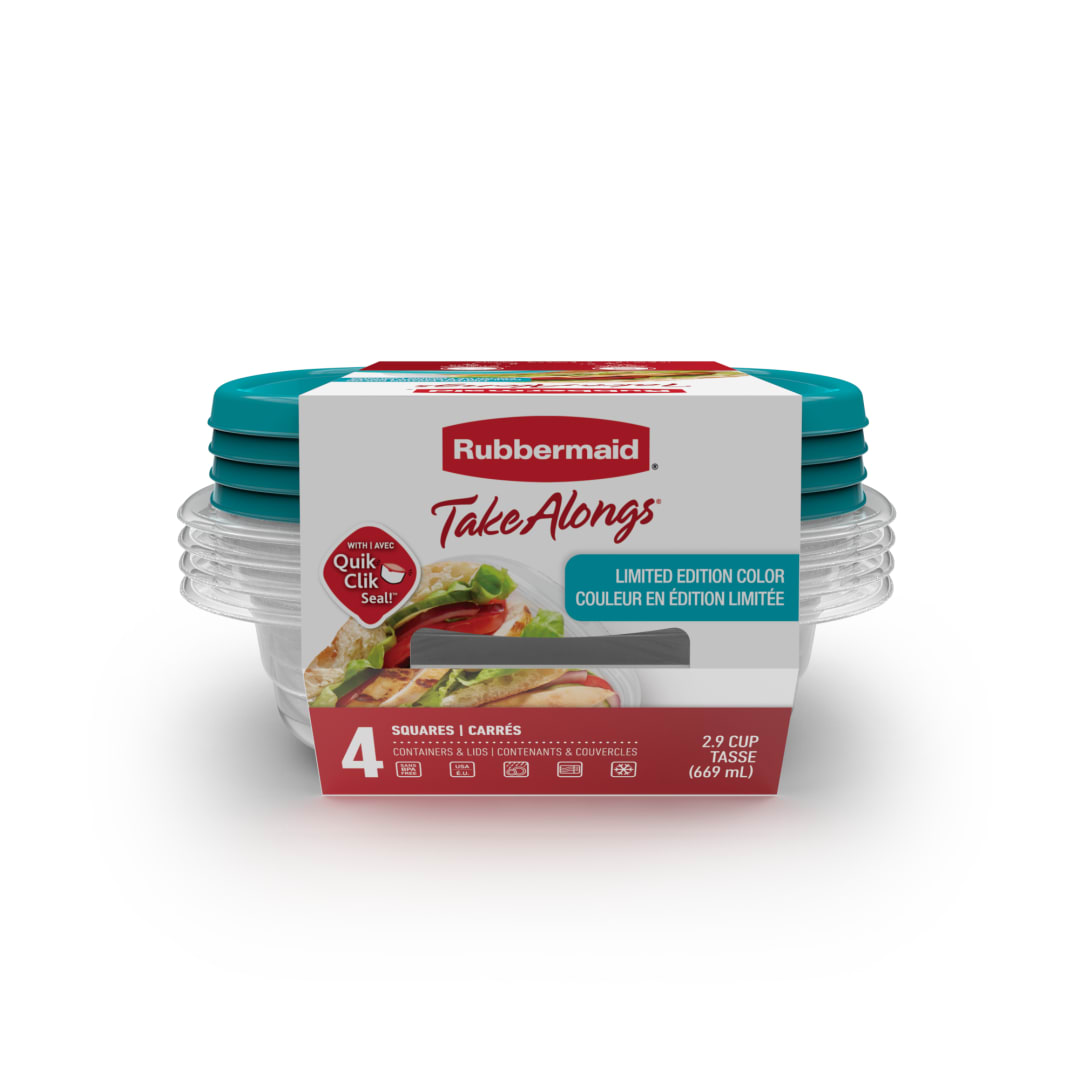 Rubbermaid TakeAlongs 2.9 Cup Food Storage Containers, Meal Prep Containers, Food Containers with Lids, Limited Edition Turquoise Blue, 4-Pack