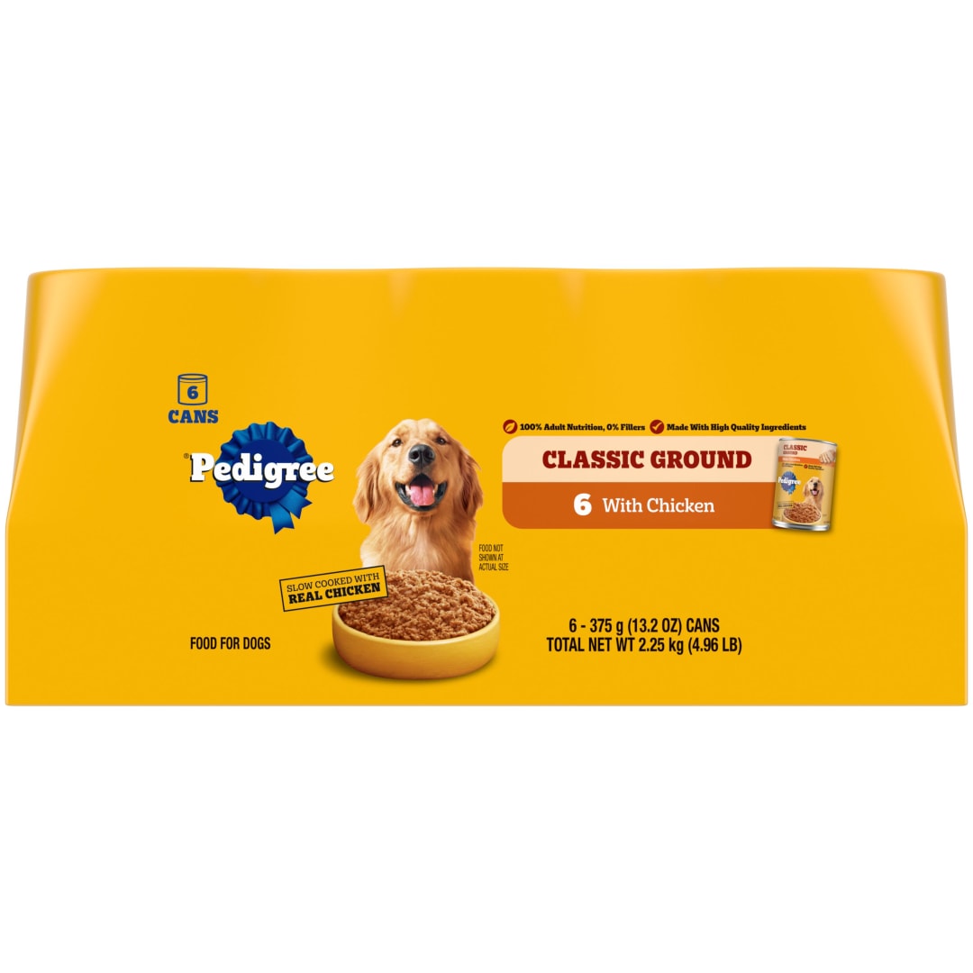 PEDIGREE CHOPPED GROUND DINNER Adult Canned Soft Wet Dog Food with Chicken, 13.2 oz. Cans 6 Pack