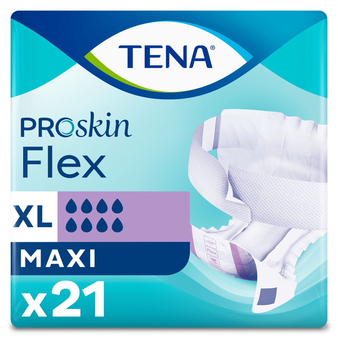 TENA ProSkin Flex Maxi – Belted Incontinence Briefs for Heavy Leakage with Adjustable COMFIStretch™ Belt, Easy-Fastening System &amp; Triple Skin Protection - X-Large, Pack of 21