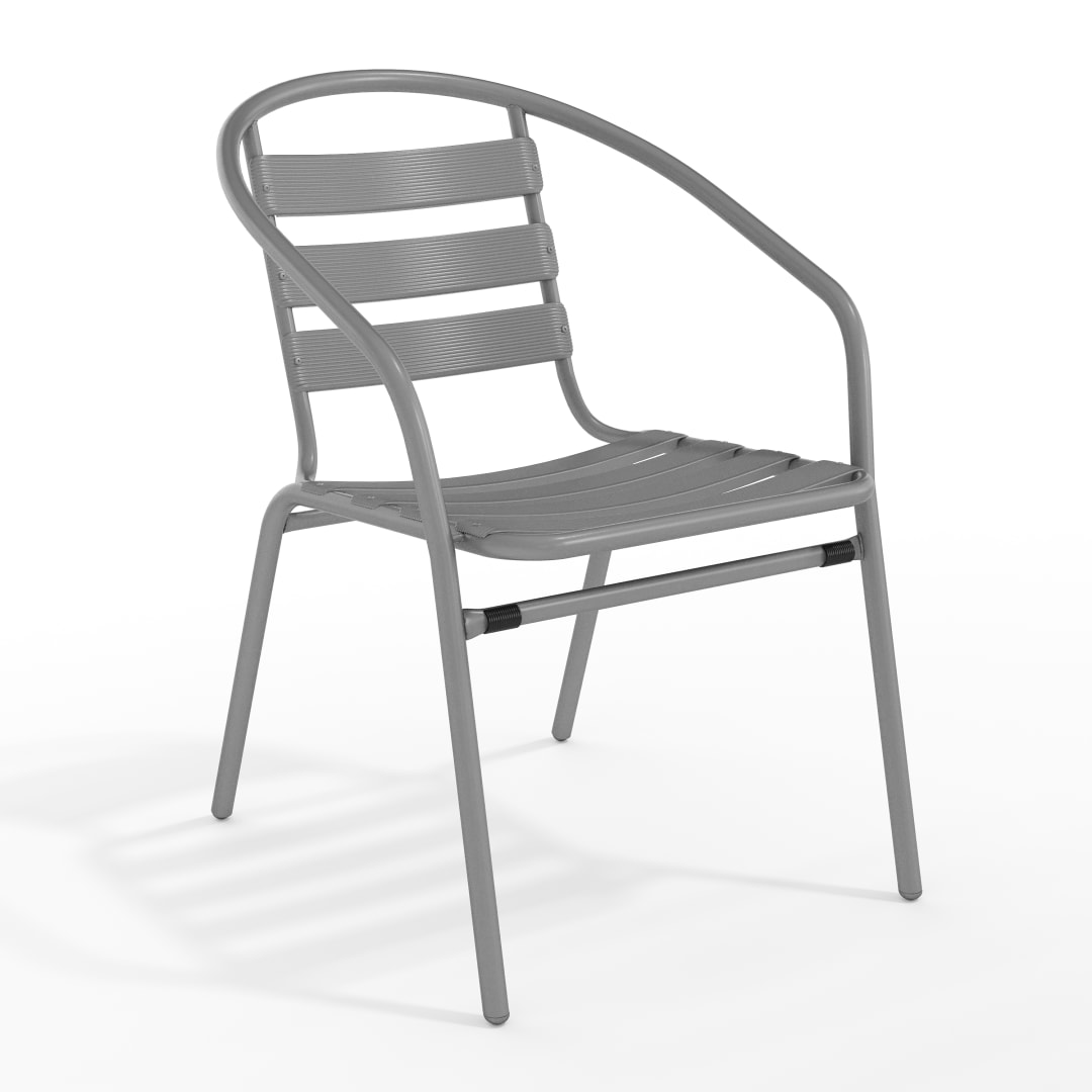 Lila Silver Metal Restaurant Stack Chair with Aluminum Slats