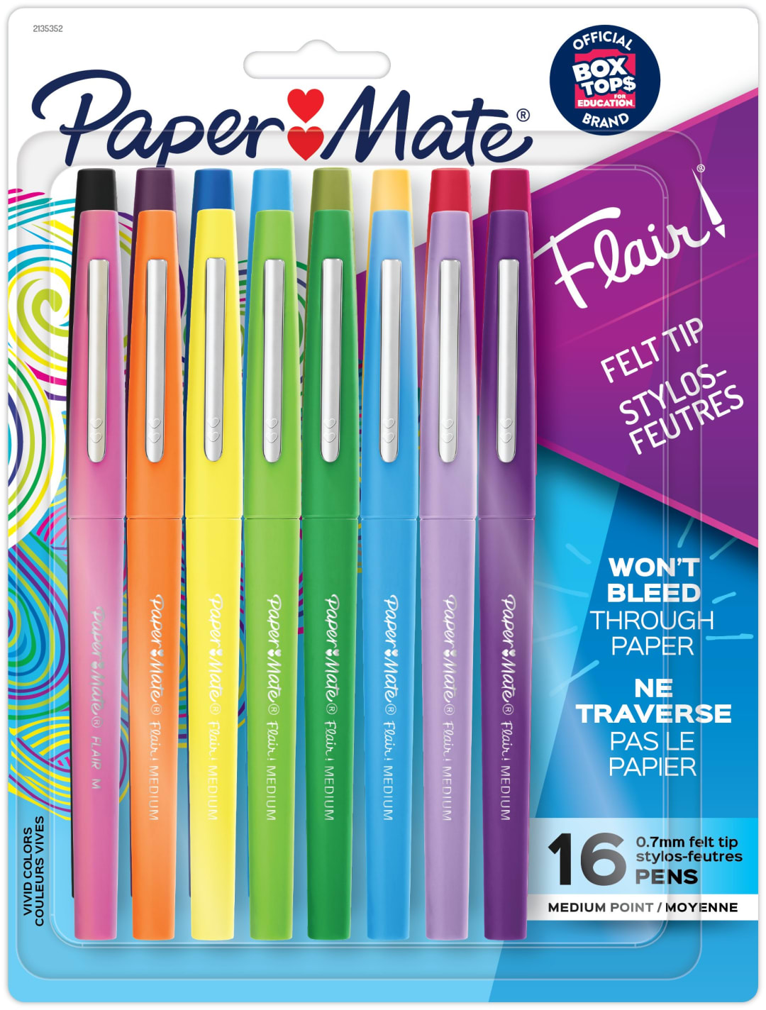 Paper Mate® Flair Felt Tip Pens, Medium Point (0.7mm), Assorted Colors, 16 Count