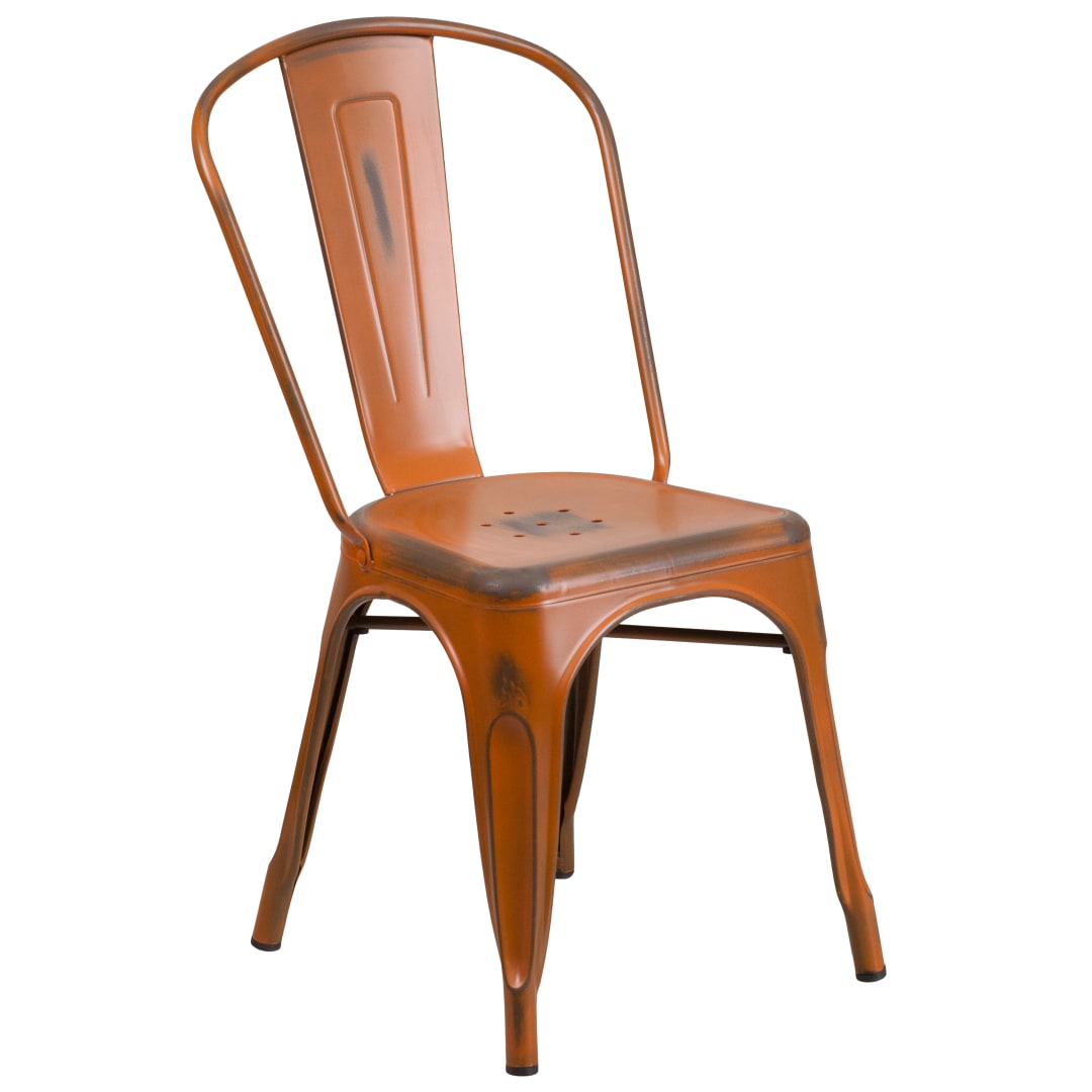 Tenley Commercial Grade Distressed Orange Metal Indoor-Outdoor Stackable Chair