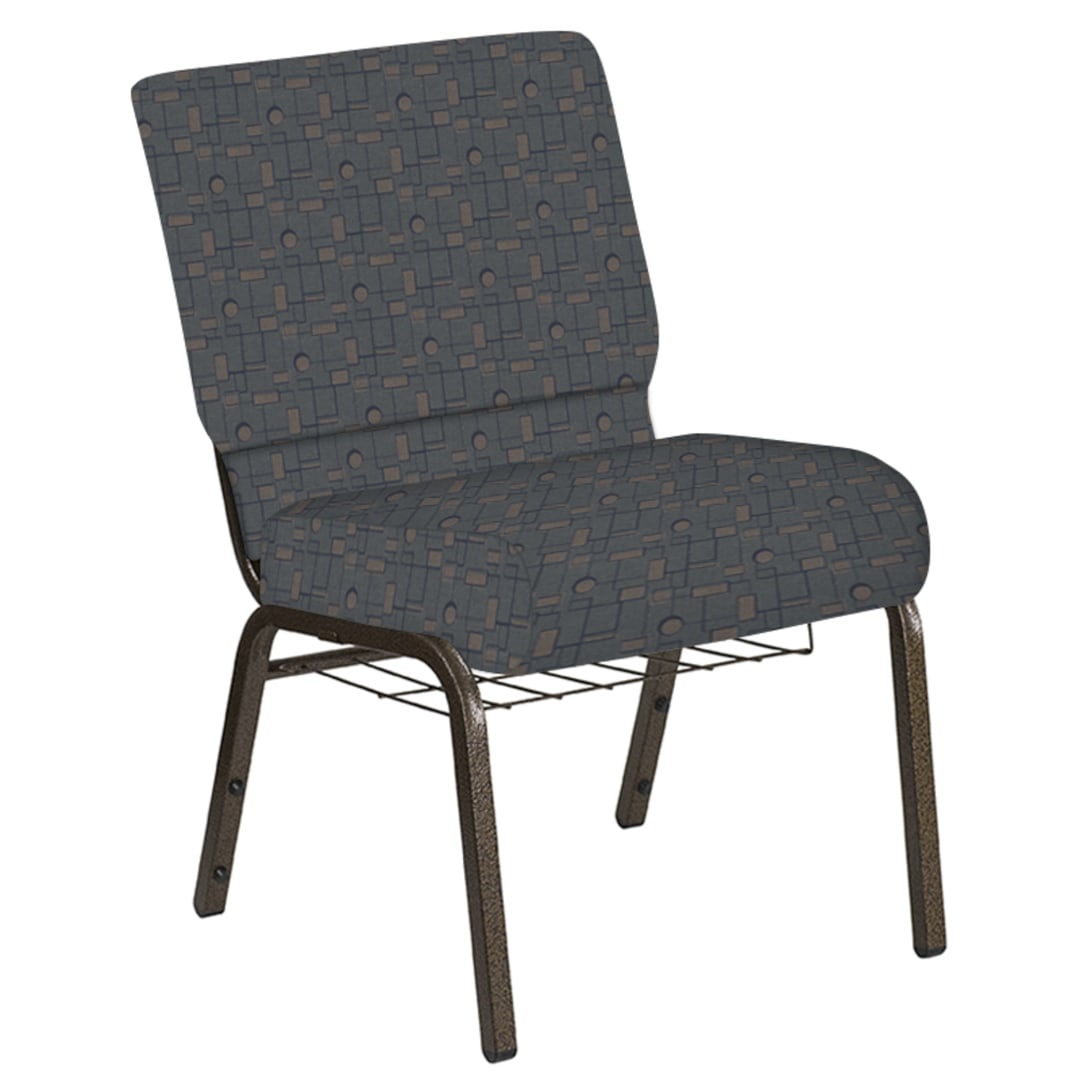 Embroidered 21''W Church Chair in Circuit Leaf Fabric with Book Rack - Gold Vein Frame