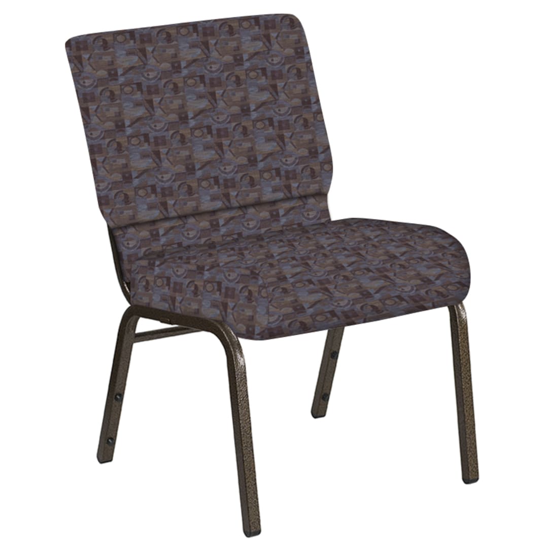 Embroidered 21''W Church Chair in Perplex Azure Fabric - Gold Vein Frame