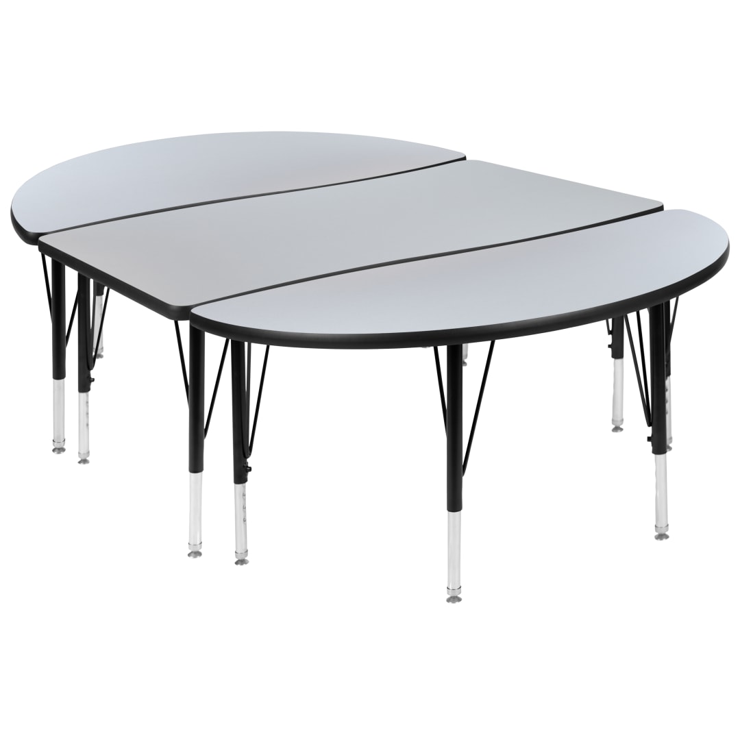 Emmy 2 Piece 76" Oval Wave Flexible Grey Thermal Laminate Activity Table Set - Height Adjustable Short Legs