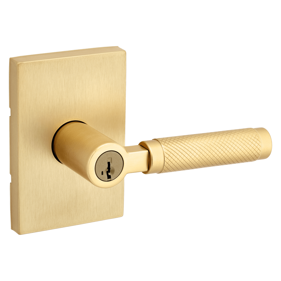 Prava Knurled Keyed Entry Door Lever in Satin Brass featuring SmartKey Security