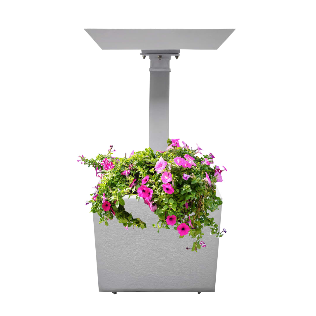 Modern Square Cast Aluminum Metal 35-in White Bird Bath and Planter Vase Combo