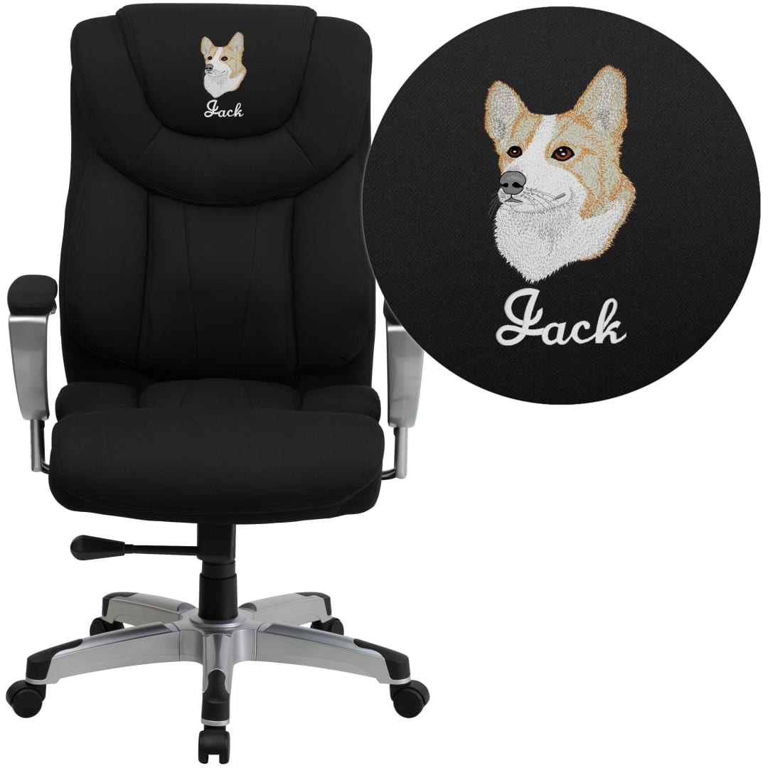 Embroidered HERCULES Series Big &amp; Tall 400 lb. Rated Black Fabric Ergonomic Office Chair with Silver Arms