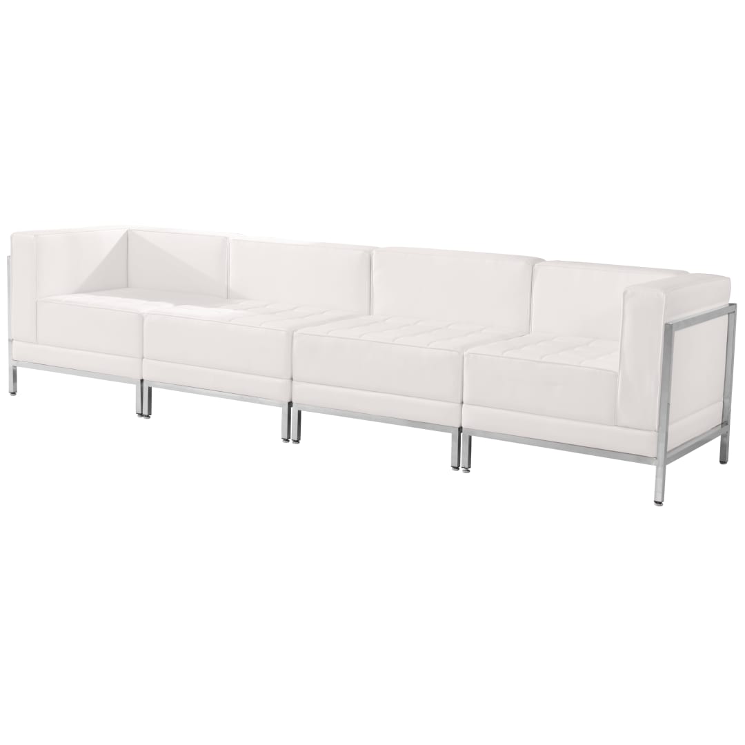 HERCULES Imagination Series Melrose White LeatherSoft 4 Piece Lounge Set with Ganging Clips