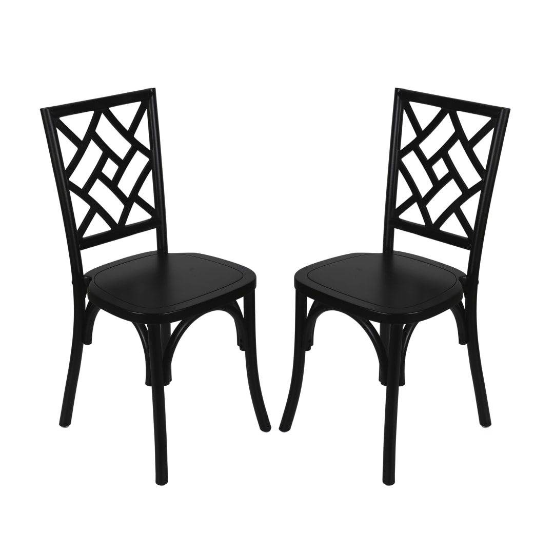 Brooklyn Commercial Grade Black Solid Wood Stackable Dining Chair with Intricate Back Detail - Set of 2