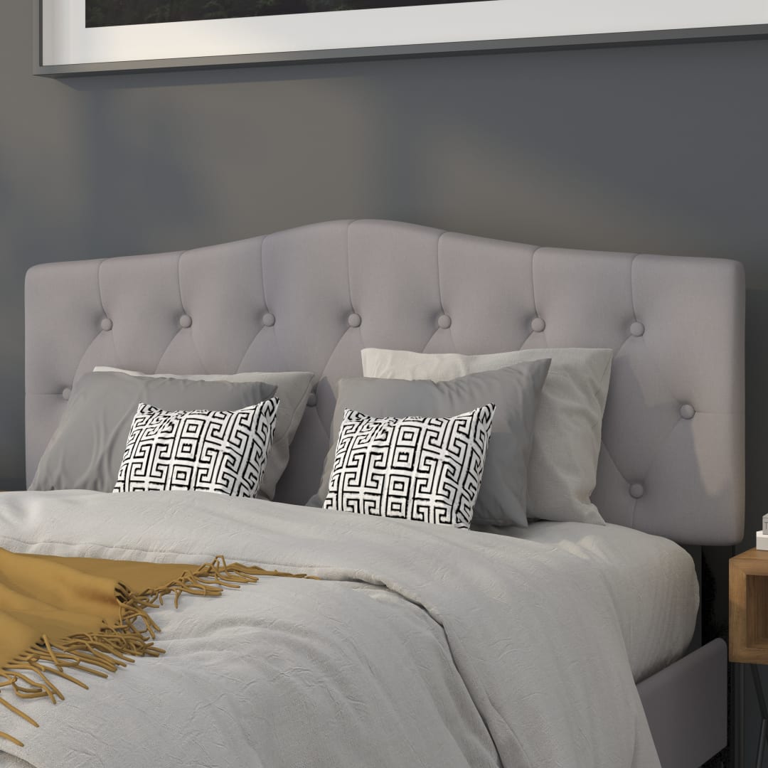 Cambridge Tufted Upholstered Queen Size Headboard in Light Gray Fabric