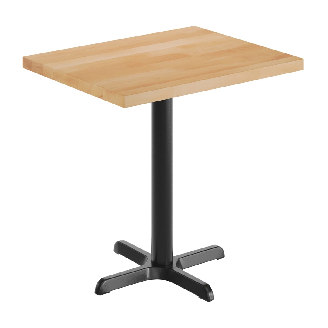 Bennett 24" x 30" Solid Wood Commercial Indoor Tabletop in Natural with 22" x 22" Dining Height Rust-Resistant Black Cast Iron X-Base