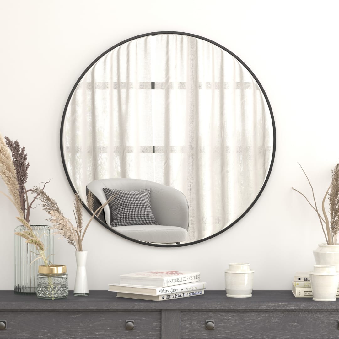 Julianne 36" Round Black Metal Framed Wall Mirror - Large Accent Mirror for Bathroom, Vanity, Entryway, Dining Room, &amp; Living Room