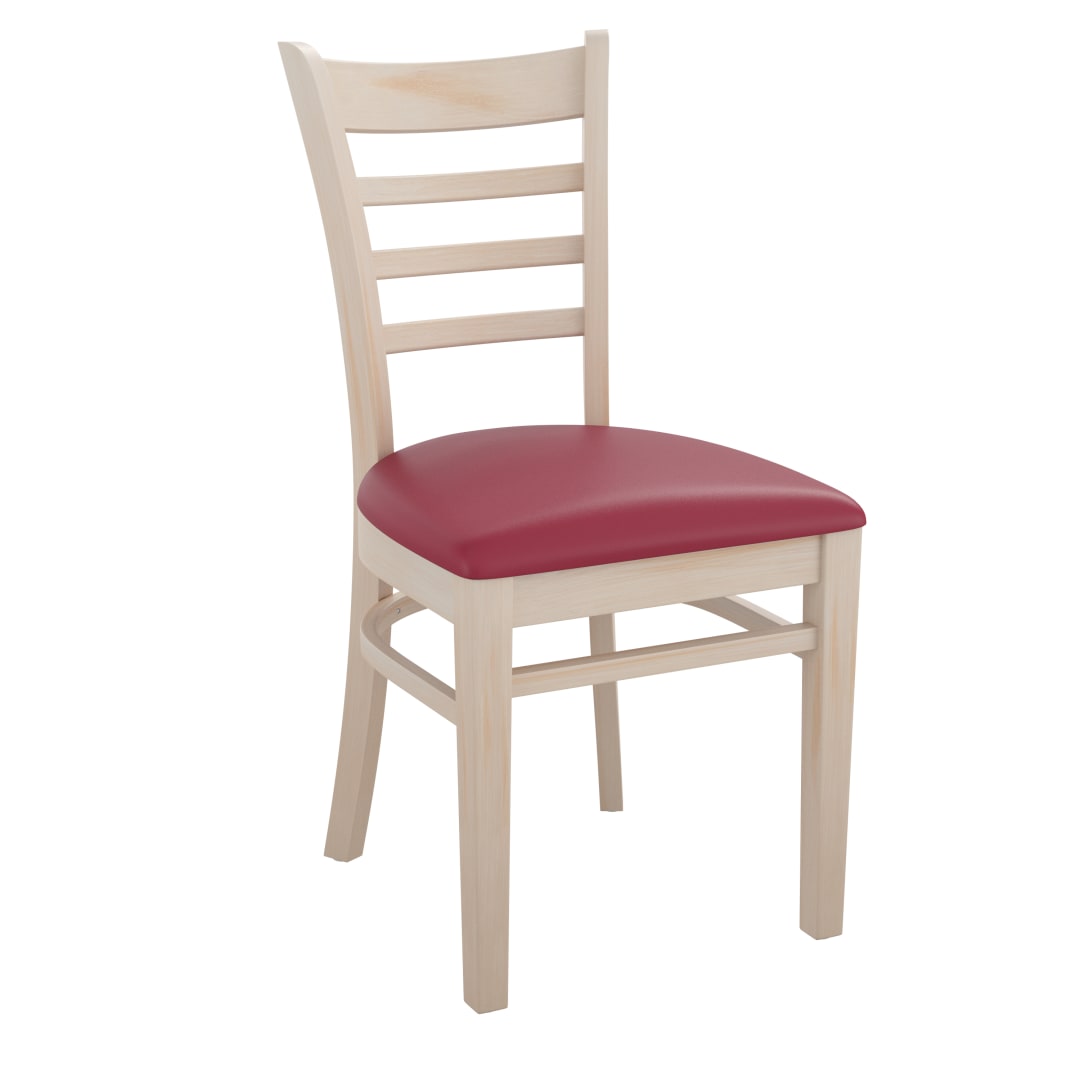 HERCULES Series Ladder Back Antique White Wood Restaurant Chair - Burgundy Vinyl Seat