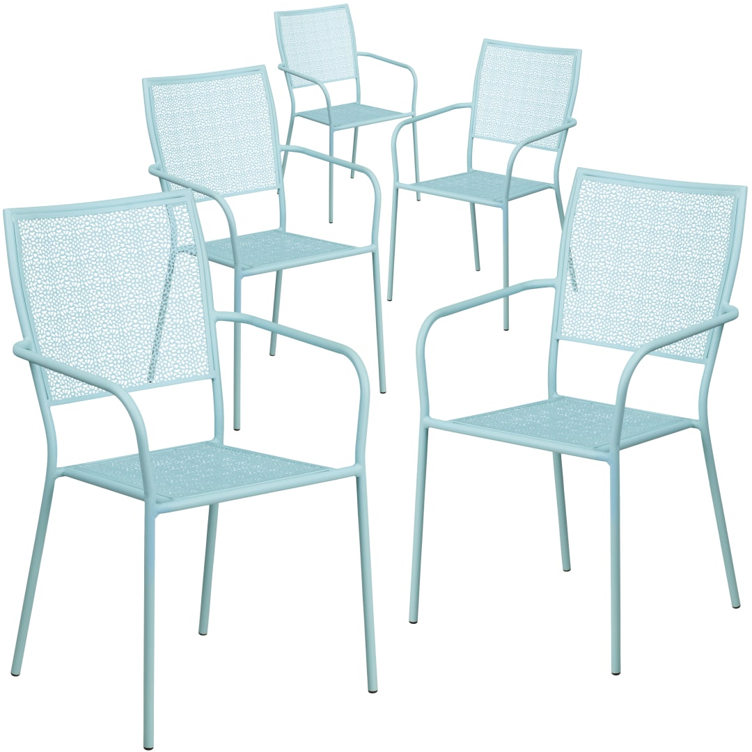 Oia Commercial Grade 5 Pack Sky Blue Indoor-Outdoor Steel Patio Arm Chair with Square Back