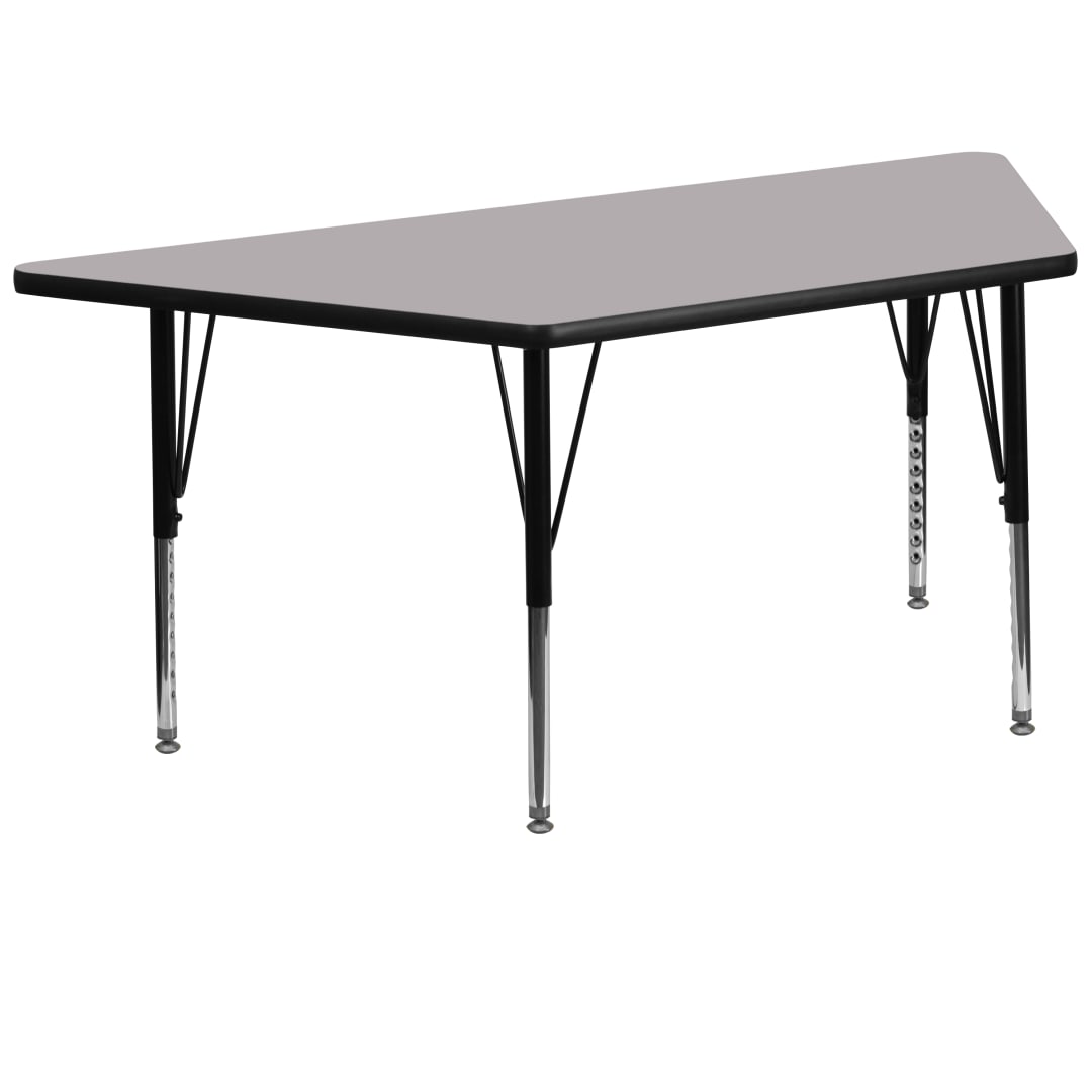 Wren 29''W x 57''L Trapezoid Grey Thermal Laminate Activity Table - Height Adjustable Short Legs