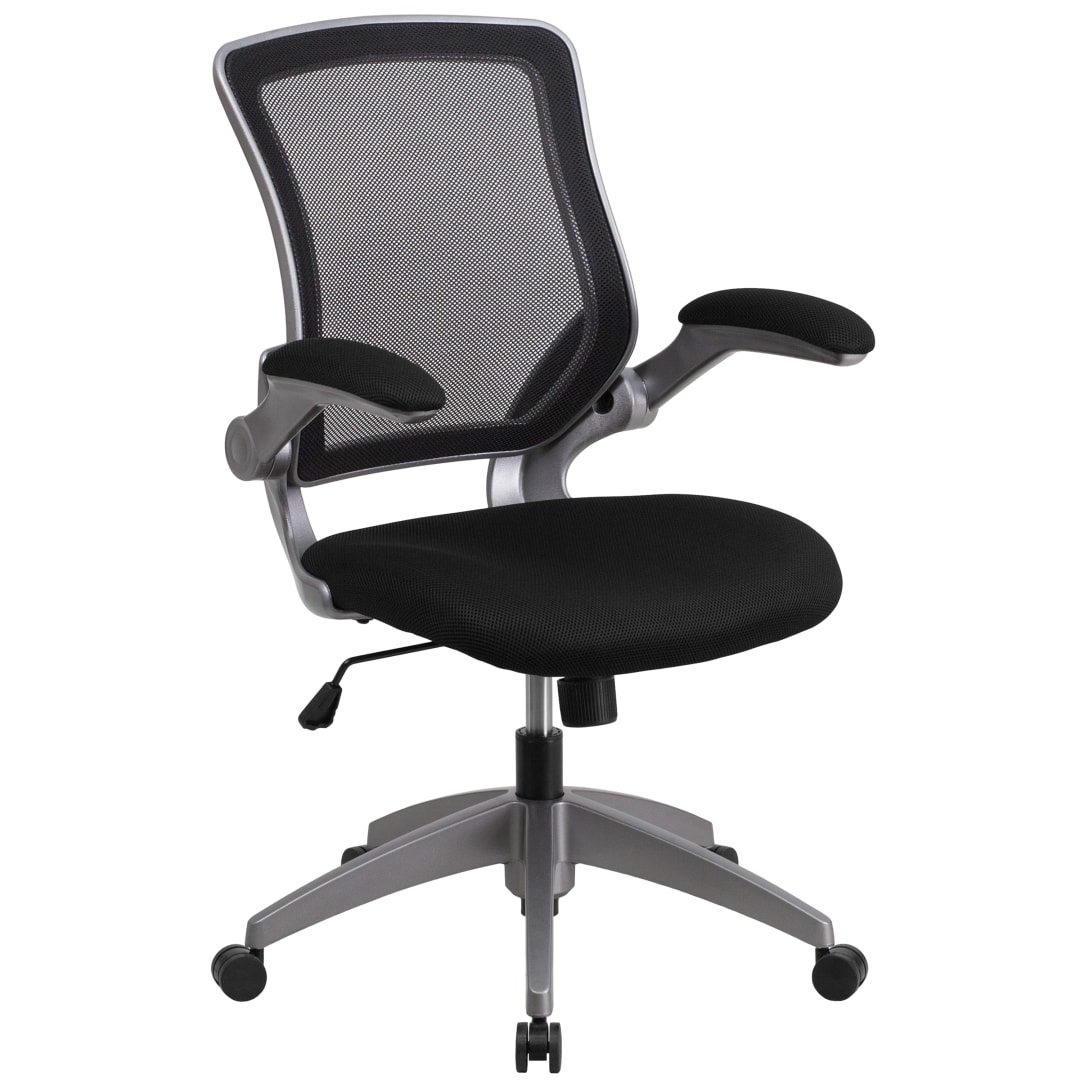 Kale Mid-Back Black Mesh Swivel Ergonomic Task Office Chair with Gray Frame and Flip-Up Arms