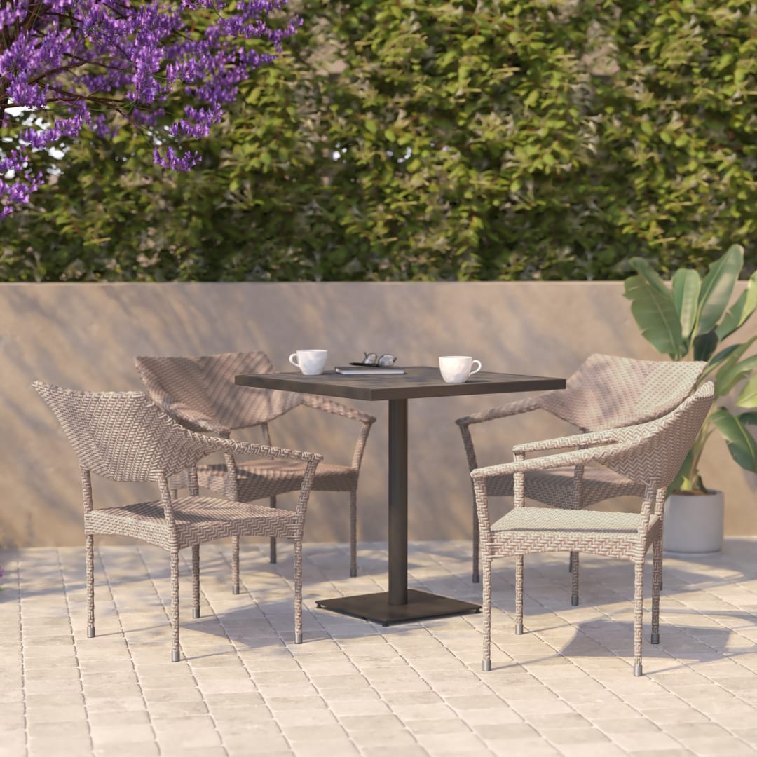 Jace Set of 4 Commercial Grade Stacking Patio Chairs, All Weather PE Rattan Wicker Patio Dining Chairs in Natural