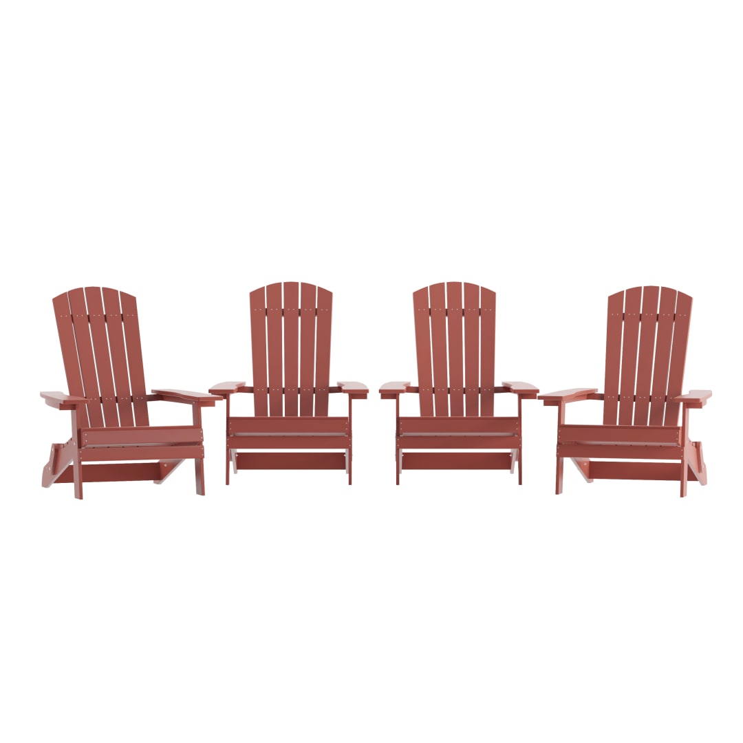 Charlestown Folding Adirondack Chair - Red - Poly Resin - Indoor/Outdoor - Weather Resistant - Set of 4