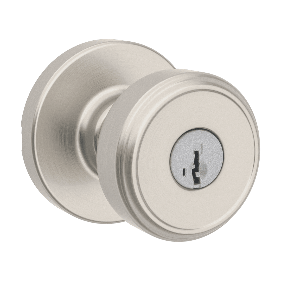 Maven Keyed Entry Door Knob in Satin Nickel featuring SmartKey Security