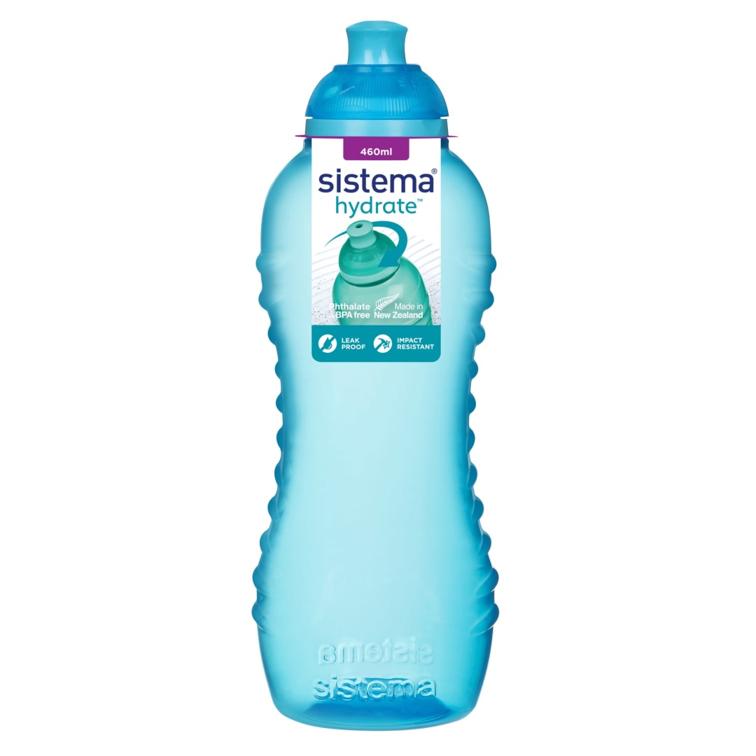 Sistema Twist 'n' Sip Squeeze Sports Water Bottle | Leakproof Water Bottle | 460 ml | BPA-Free | Blue