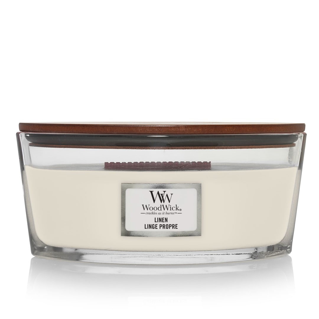 WoodWick® Ellipse Scented Candle | Linen | with Crackling Wick | Burn Time: Up to 50 Hours