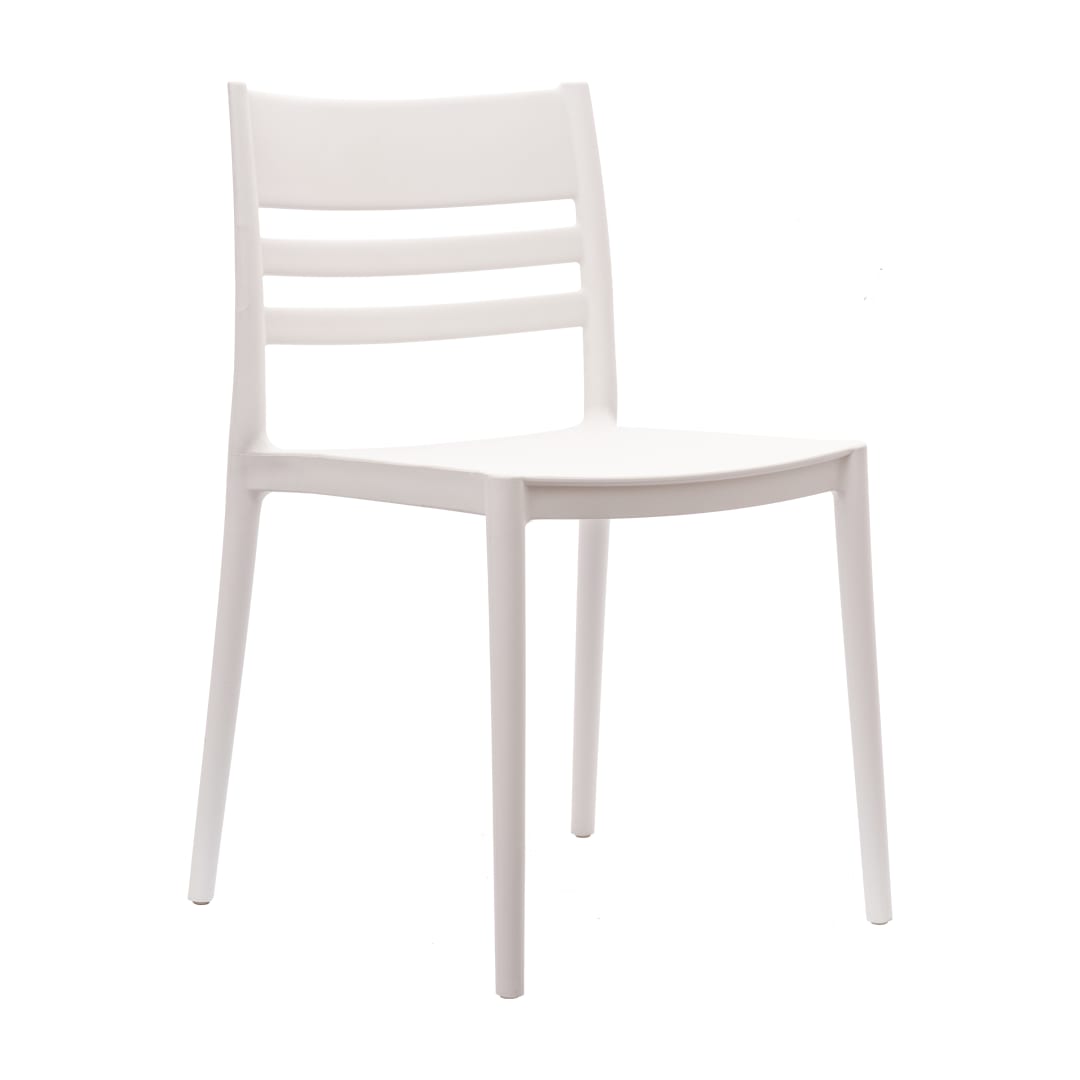 Bridgeport Indoor-Outdoor Stacking Patio Chair with Slatted Backrest, Commercial All-Weather Resin Chair in White