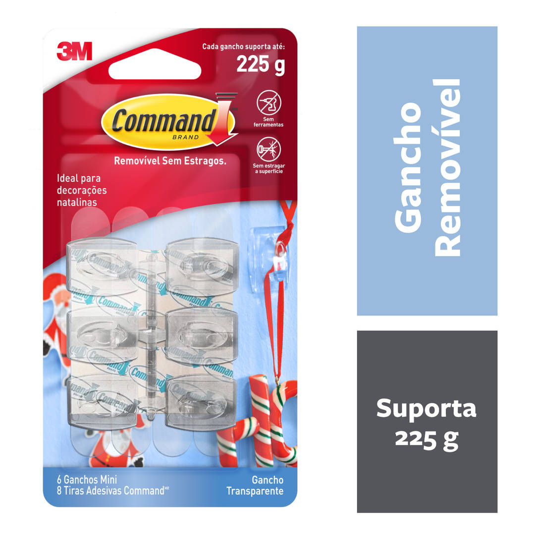 Mini Gancho Adesivo 3M™ Command™, Transparente, 6 Unidades