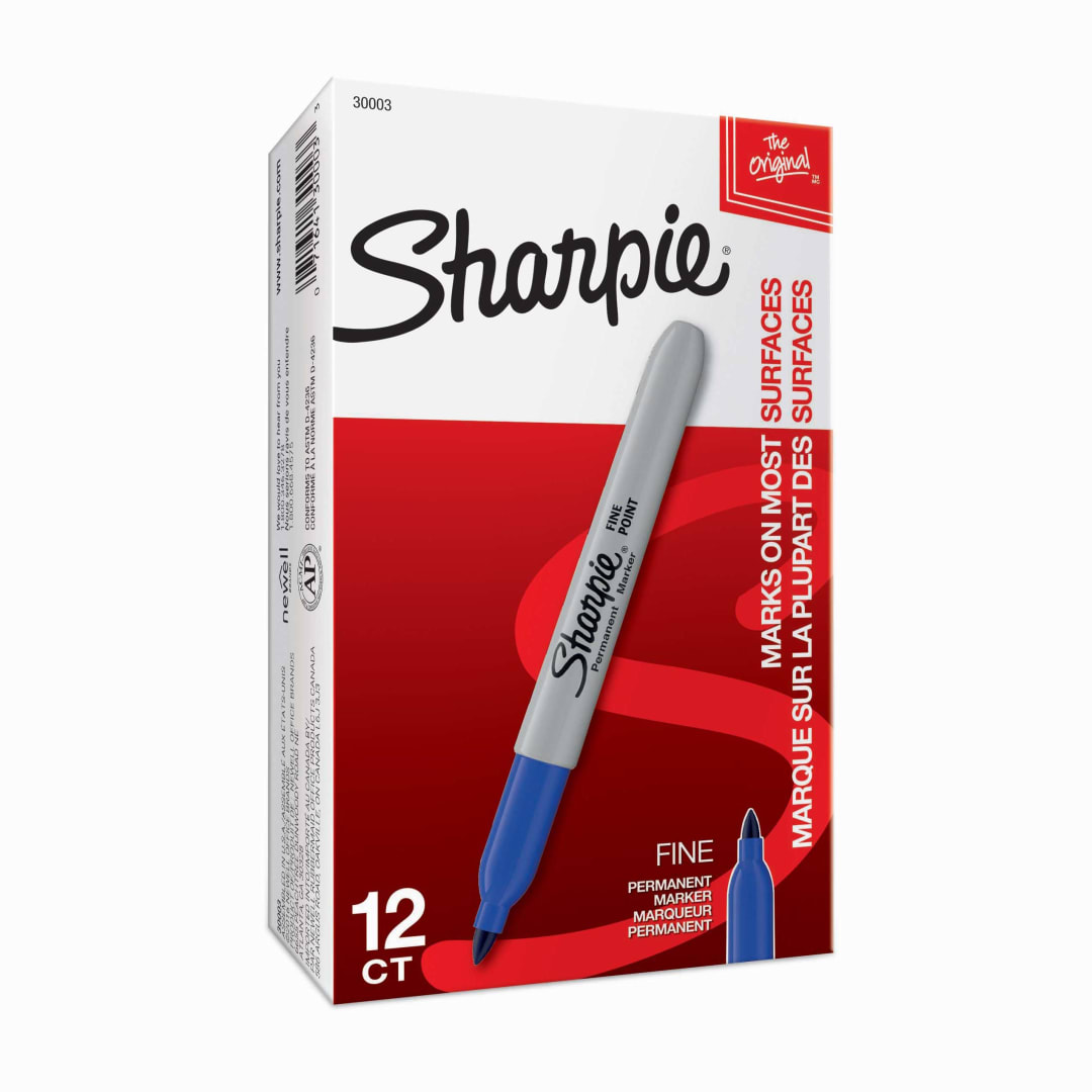 Sharpie® Permanent Markers, Fine Point, Blue, 12 Count