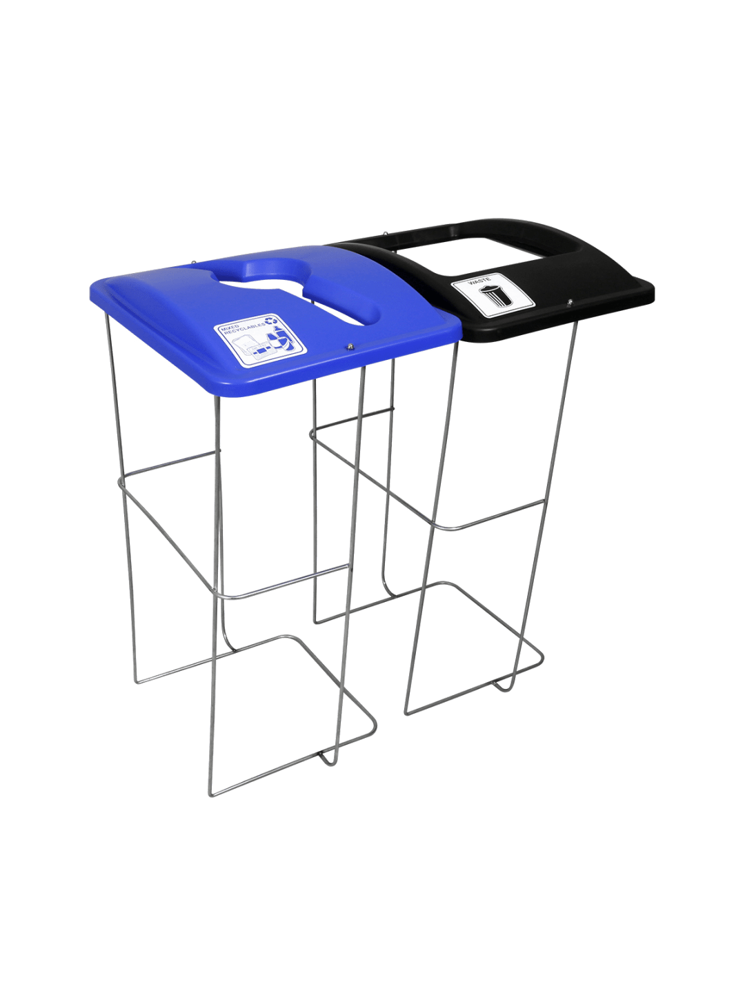  WIRE EVENT CONTAINER (2 Pack) - Double - Kit - Mixed Recyclables-Waste - Mixed-Full - Blue-Black