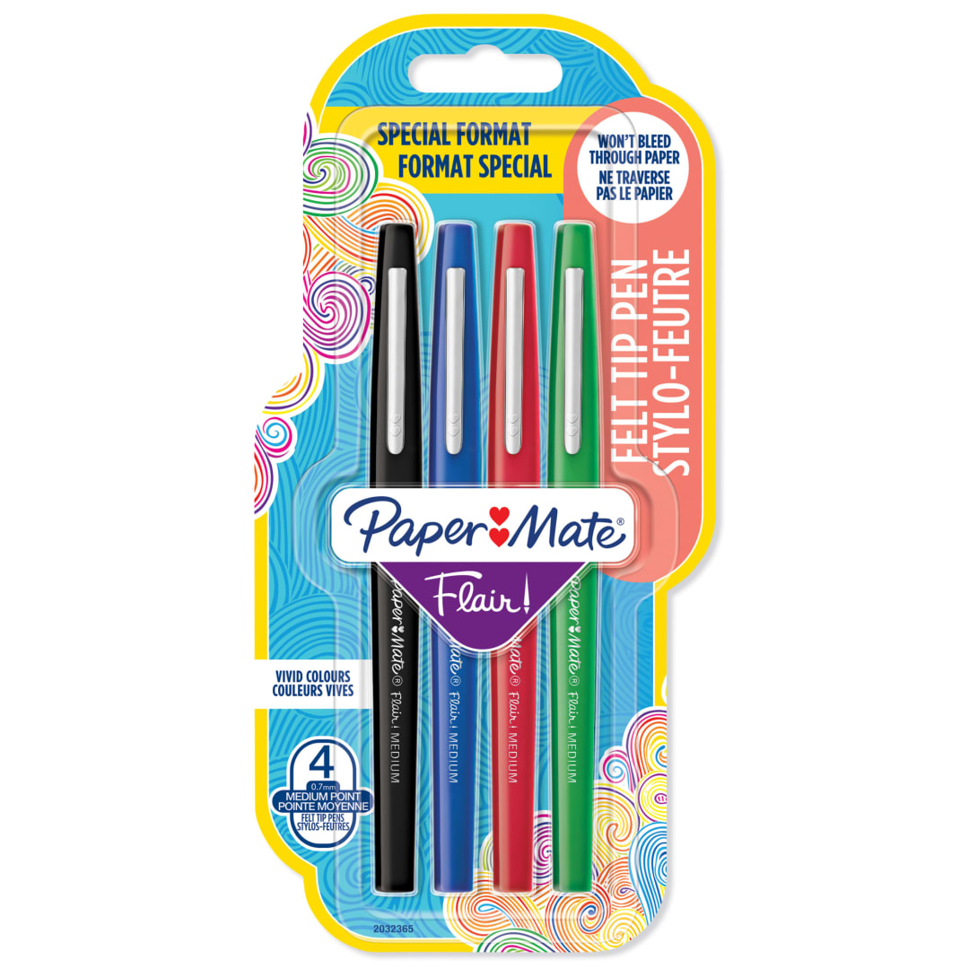 Paper Mate Flair Felt Tip Pens | Medium Point (0.7mm) | Assorted Business Colours | 4 Count