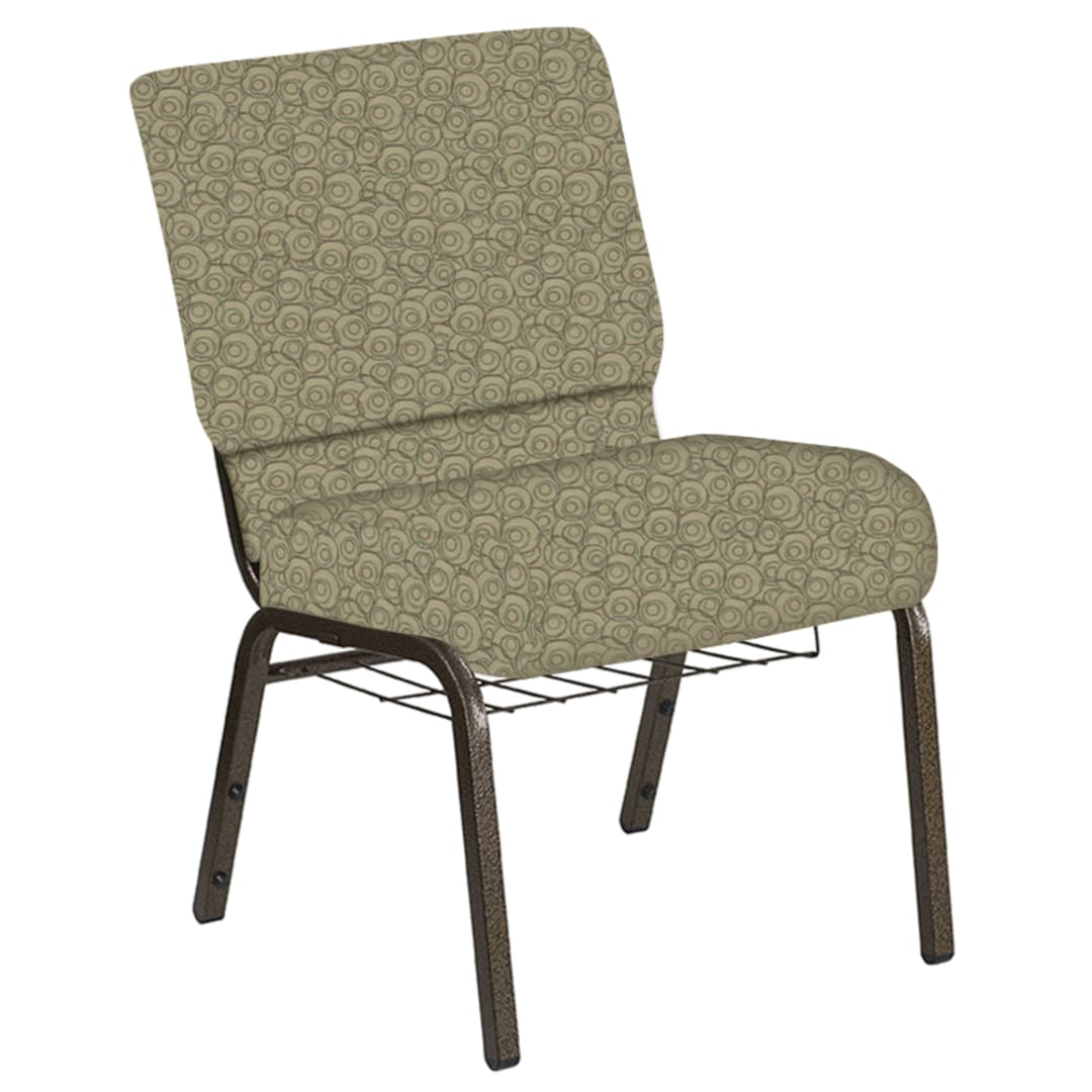 Embroidered 21''W Church Chair in Martini Dry Fabric with Book Rack - Gold Vein Frame