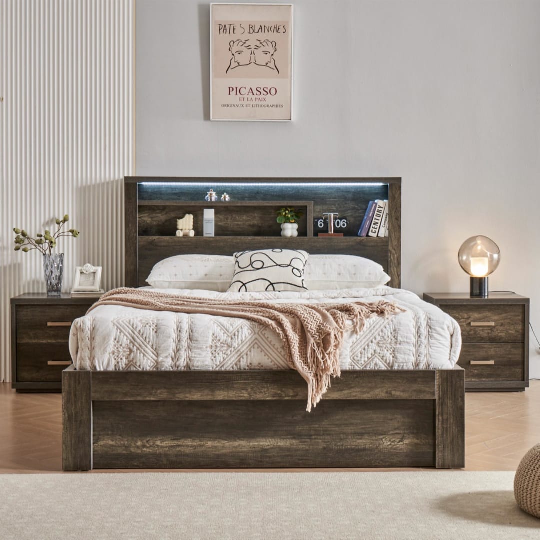 Bellevue Bed Frame Gas Lift Charcoal Queen