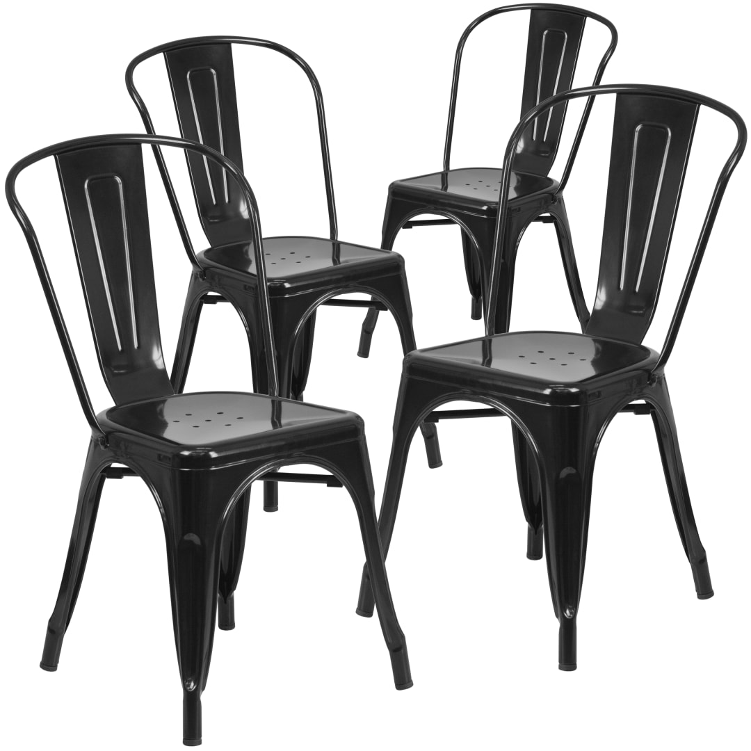 Luke Commercial Grade 4 Pack Black Metal Indoor-Outdoor Stackable Chair