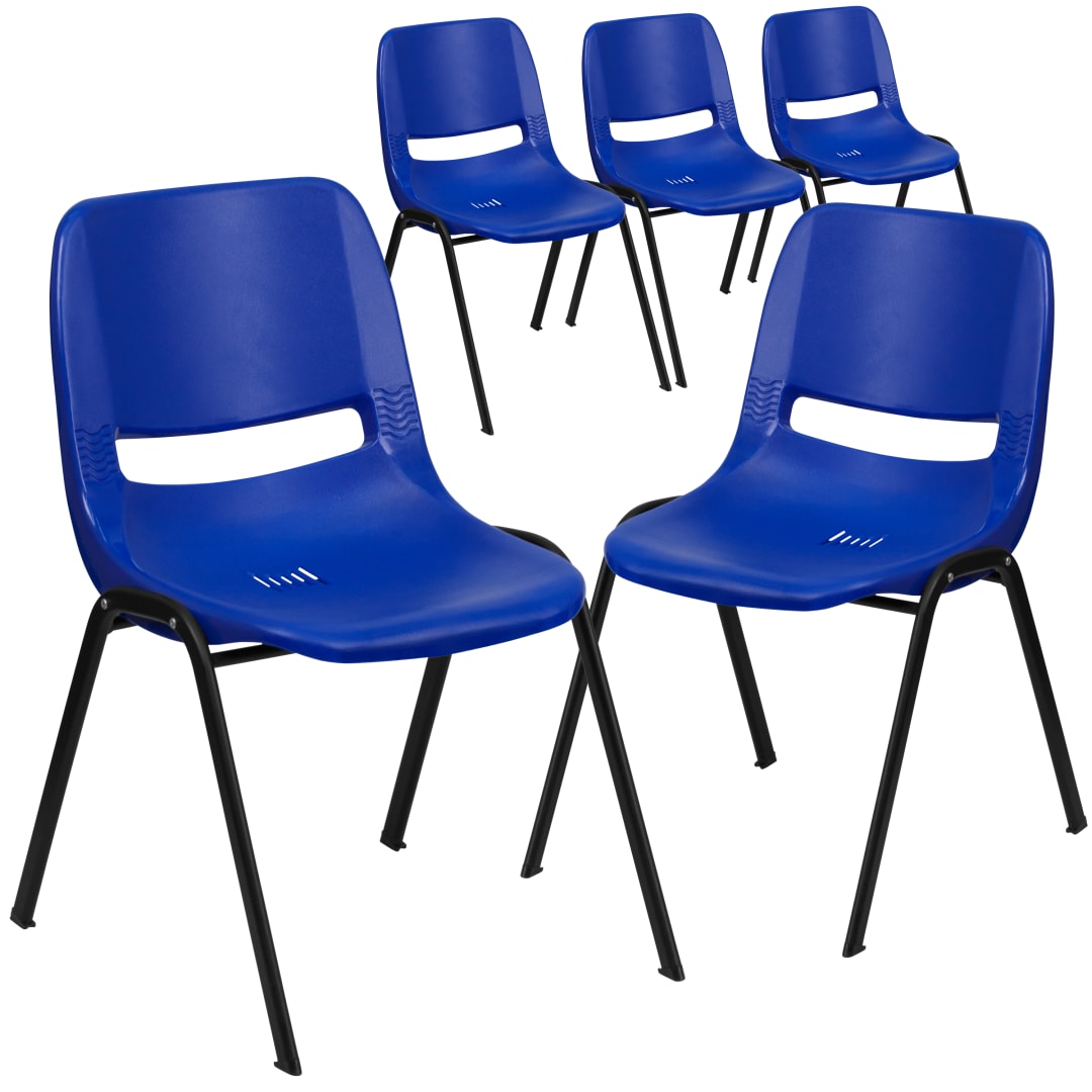 5 Pack HERCULES Series 440 lb. Capacity Kid's Navy Ergonomic Shell Stack Chair with Black Frame and 12" Seat Height