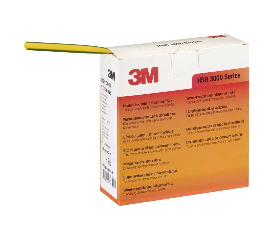 3M™ HSR-3000 Teplom zmršťujúce sa trubice 3,0/1,0 mm, so zelenými a žltými prúžkami, zásobník