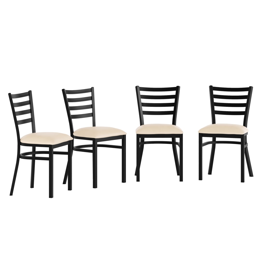 4 Pack HERCULES Black Ladder Back Metal Restaurant Chair - Tan Vinyl Seat
