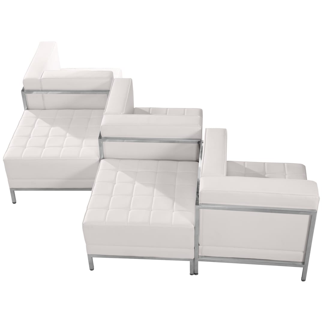 HERCULES Imagination Series Melrose White LeatherSoft 5 Piece Chair &amp; Ottoman Set with Ganging Clips