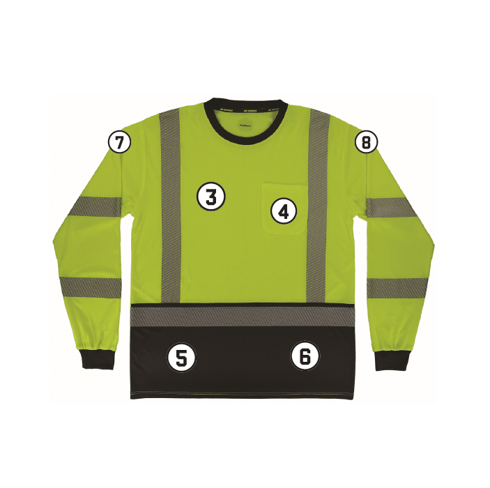 GloWear 8371BK Performance Hi-Vis Long Sleeve T-Shirt - Type R, Class 3, Black Bottom