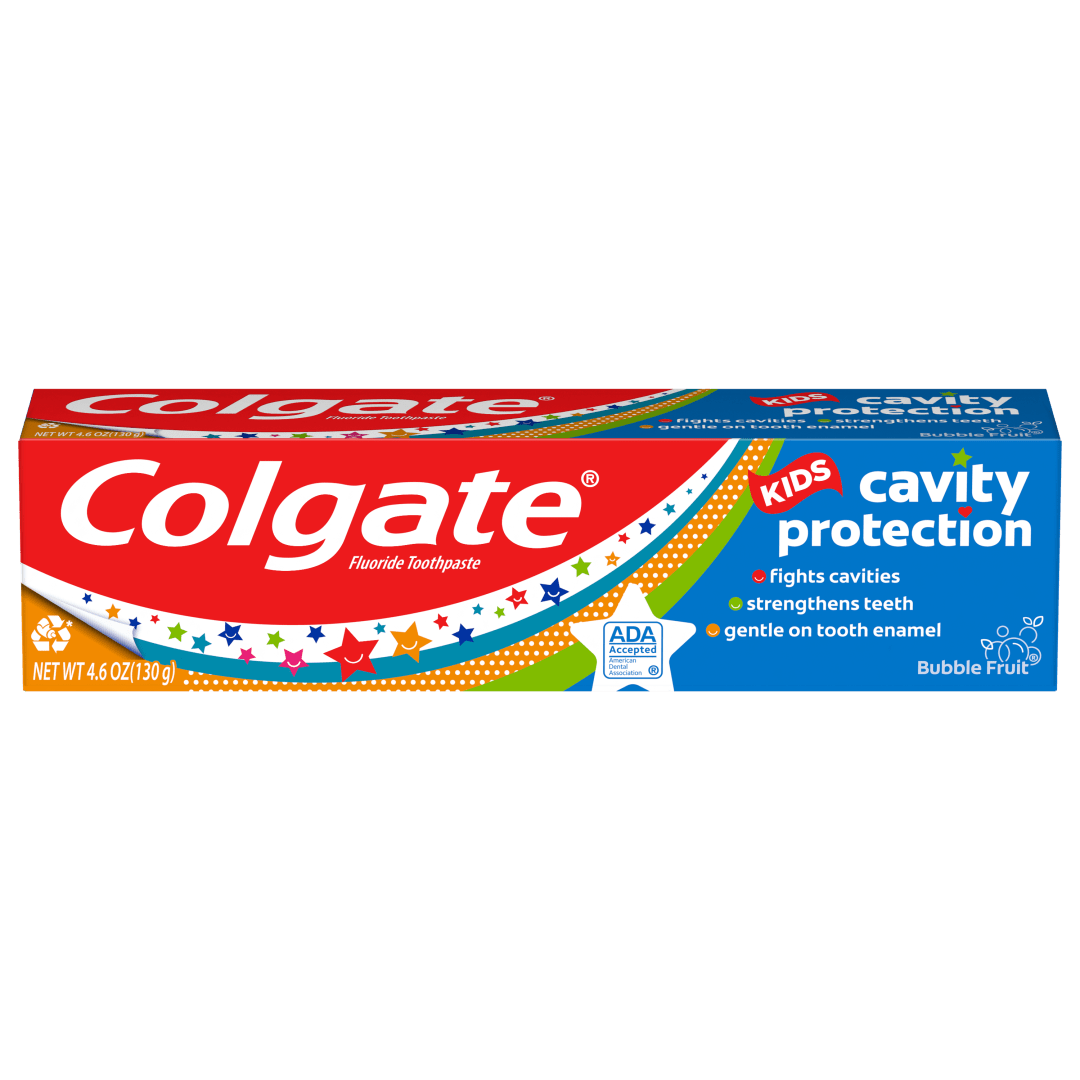 Colgate Kids Toothpaste with Fluoride, Anticavity & Cavity Protection Toothpaste, For Ages 2+, Mild Bubble Fruit Flavor, 4.6 Ounce