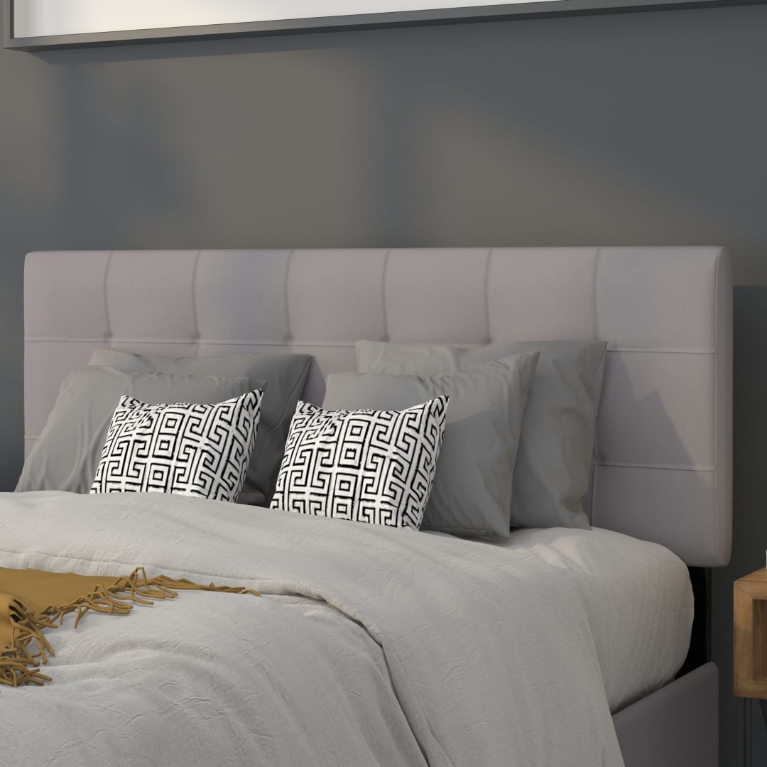 Bedford Tufted Upholstered Full Size Headboard in Light Gray Fabric