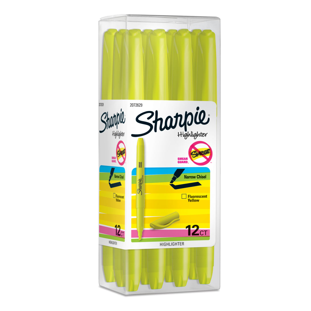 Sharpie® Accent Pocket Style Highlighter, Fluorescent Yellow, 12 Count