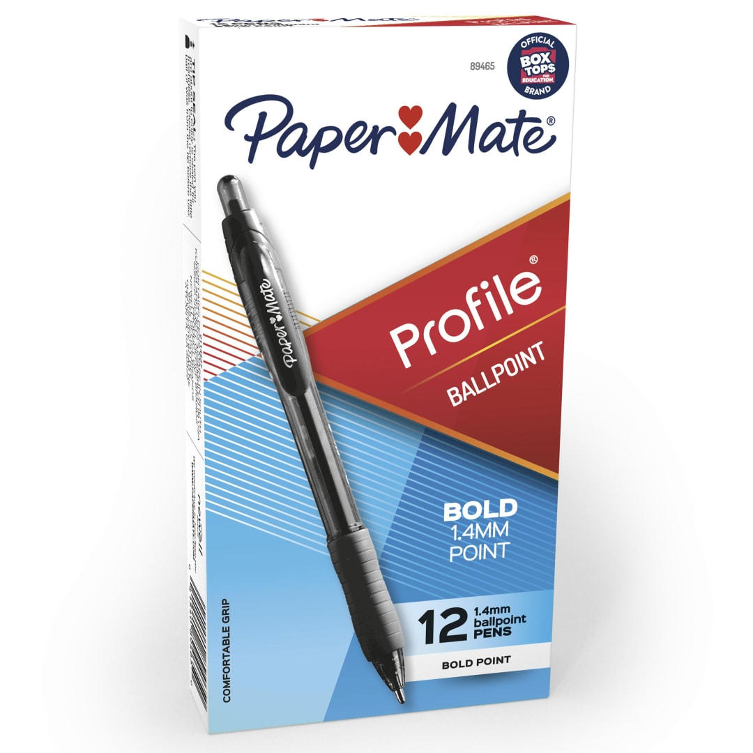 Paper Mate® Profile® Retractable Ballpoint Pens, Bold Point (1.4mm), Black, 12 Count