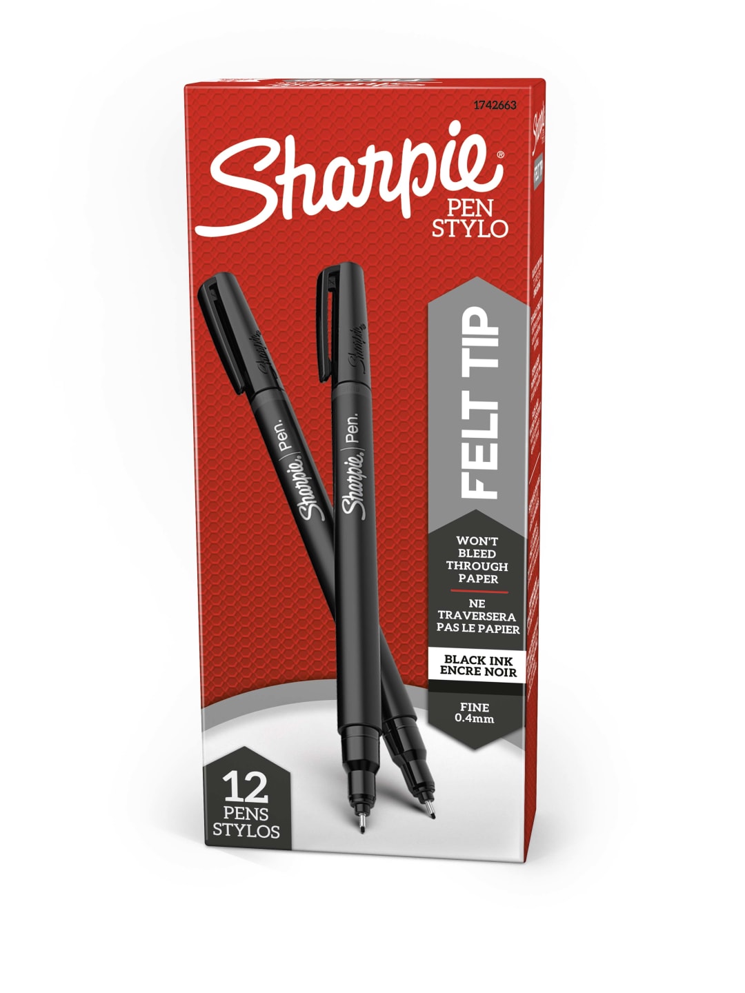 Sharpie® Felt Tip Pens, Fine Point (0.4mm), Black, 12 Count