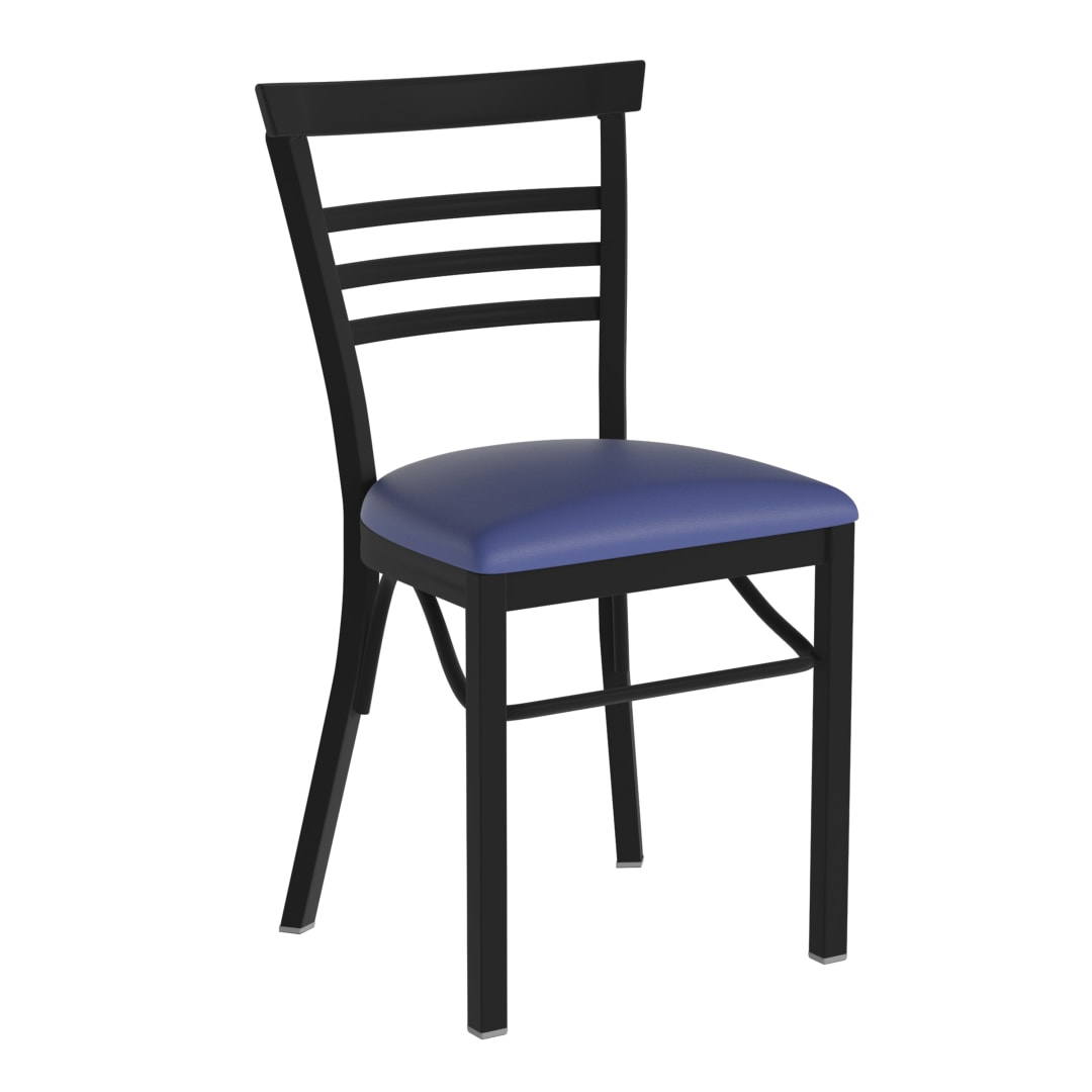 HERCULES Black Three-Slat Ladder Back Metal Restaurant Chair - Blue Vinyl Seat