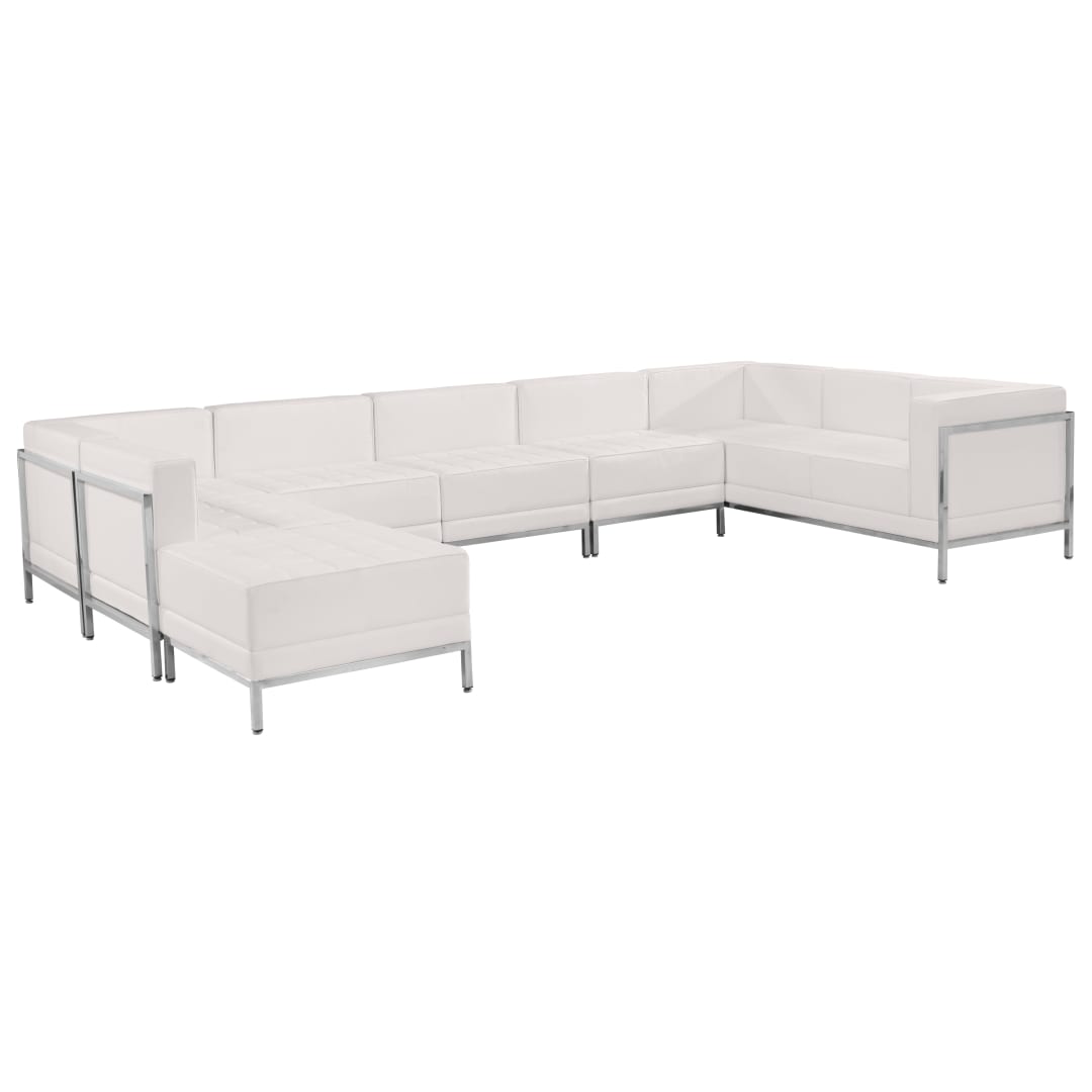 HERCULES Imagination Series Melrose White LeatherSoft U-Shape Sectional Configuration with Ganging Clips, 7 Pieces