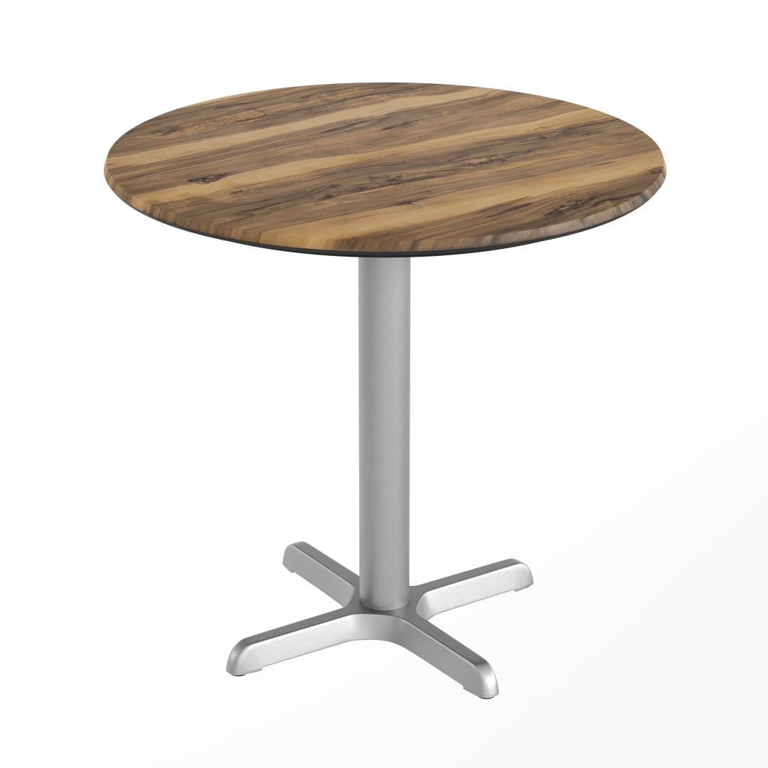 TopGuard 31.25" Round Indoor Outdoor Tabletop in Natural with Seamless Surface Technology and 22" x 22" Silver Cast Iron X Table Base
